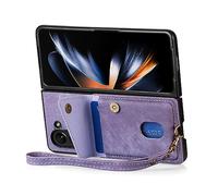 FDUJINH Leather Cover for Samsung Galaxy Z Fold 7, Wallet Cover Card Slot Holder Stand Case Shell with Wrist Strap,Purple,Fold 7