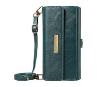 FDUJINH Wallet Case for Iphone 16 Pro Max/16 Pro/16 Plus/16, Large Capacity Leather Cover with Shoulder Strap Flip Stand Full Body Protection,Green,16 Pro Max