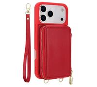 FDUJINH Wallet Case for Iphone 17 Pro Max/17 Pro/17 Air/17, Leather Cover with Zipper Pocket, Crossbody Wrist Strap Stand Function Full Protection,Red,17 Pro