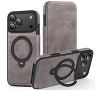 FDUJINH Wallet Case for Iphone 17 Pro Max/17 Pro/17 Air/17, Magnetic Flip Leather Cover Ring Swivel Holder Full Body Protection Shell,Grey,17