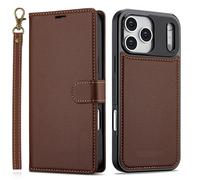 FDUJINH Wallet Case for Iphone 17 Pro Max/17 Pro/Air/17, Flip Leather Purse Cover Detachable Magnetic All -Inclusive Protection Wrist Strap Shell,Brown,17 Pro Max