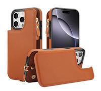 FDUJINH Wallet Case for Iphone 17 Pro Max/17 Pro/Air/17, Zipper Card Holder Leather Cover Kickstand Crossbody Lanyard Protection Shell,Brown,Air