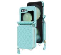 FDUJINH Wallet Case for Samsung Galaxy Z Flip 7, Stylish Leather Cover with Adjustable Strap, RFID Blocking Card Holder Crossbody Case,Green,Flip 7
