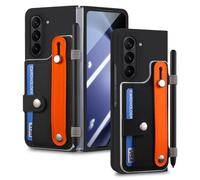 FDUJINH Wallet Case for Samsung Galaxy Z Fold 7, Built-In Screen Protector Phone Cover with Wristrap Stand Holder Shockproof Case,Black,Fold 7