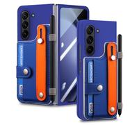 FDUJINH Wallet Case for Samsung Galaxy Z Fold 7, Built-In Screen Protector Phone Cover with Wristrap Stand Holder Shockproof Case,Bronze,Fold 7