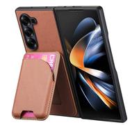 FDUJINH Wallet Case for Samsung Galaxy Z Fold 7, Magnetic Detachable Card Holder Kickstand Leather Phone Cover Business Anti-Fingerprint,Brown,Fold 7