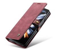 FDUJINH Wallet Case for Samsung Galaxy Z Fold 7, Magnetic Flip Leather Cover Stand Function All-Round Protection Retro Phone Case,Red,Fold 7