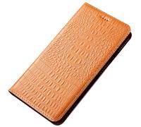 FDUJINH Wallet Case for Xiaomi 17 Ultra/17 Pro Max/17 Pro/17, Card Slots Holder Flip Genuine Leather Cover Kickstand Shockproof Crocodile Texture Shell,Yellow,17 Ultra