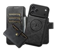 FDUJINH Wallet Cover for Iphone 17 Pro Max/17 Pro/Air/17, 2 in 1 Detachable Magnetic Leather Case Separate Card Bag Multi-Function Phone Shell,Black,17