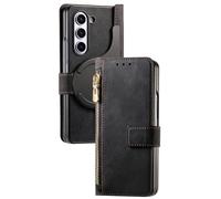FDUJINH Wallet Cover for Samsung Galaxy Z Fold 7, 2 in 1 Detachable Magnetic Leather Case Separate Card Bag Multi-Function Phone Case,Black,Fold 7