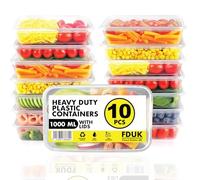 FDUK Food Containers 1000ml 10 Pack - Plastic Food Containers for Meal Prep - Microwave, Freezer & Dishwasher Safe - Reusable, Recyclable, BPA Free, Leak Proof, Stackable Rectangular Boxes