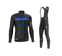 FDX All Day Men's Cycling Suit - Thermal Windproof, Lightweight, Super Roubaix Cycle kit, Fleece lining Clothing Set, Long Sleeve Jersey, 3D Padded Bib Tight for Bicycle Riding(Black/Blue, XL)