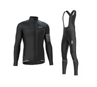 FDX All Day Men's Cycling Suit - Thermal Windproof, Lightweight, Super Roubaix Cycle kit, Fleece lining Clothing Set, Long Sleeve Jersey, 3D Padded Bib Tight for Bicycle Riding(Black, M)