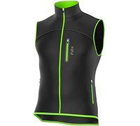 FDX Cycling Gilet Men’s - Thermal Softshell, Windproof Warm Vest for Running, Water Resistant Lightweight Hi-Viz Biking Jacket, Riding MTB, Hiking, Sleeveless Bicycle Top (Black/Yellow, Small)