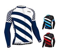 FDX Cycling Jersey Men’s - Italian Roubaix Fabric, Long Sleeve, Breathable, Full Zipped Winter Cycle Top - Bicycle Riding Jersey, Running, Mountain Bike Sports Clothing (White, Small)