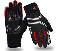 FDX Full Finger Winter Cycling Gloves, Breathable, Water Resistant, Windproof, Anti- Shocking Gel Padded Palms, Touchscreen, Anti-Slip Warm Thermal Men Women MTB, Racing, Riding, Running (Red XXL)