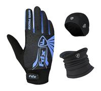 FDX Full Finger Winter Cycling Gloves, Thermal, Water Resistant, Windproof, Anti- Shocking Gel Padded, Touchscreen, Breathable Anti-Slip Men Women MTB, Riding, Running, Zesto PO3 (Blue), XXL