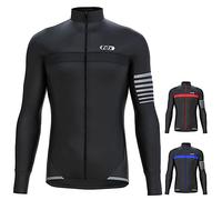 Fdx Men’s All Day Cycling Jersey, Thermal, Water Resistant, Super Roubaix Fabric, Lightweight Winter Cycle Top, Long Sleeve Bicycle Riding Shirt with 3 Pockets, Running Sports Clothing (Black XL)
