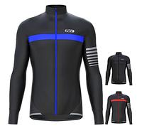 FDX Men’s All Day Cycling Jersey, Thermal, Water Resistant, Super Roubaix Fabric, Lightweight Winter Cycle Top, Long Sleeve Bicycle Riding Shirt with 3 Pockets, Running Sports Clothing (Blue Large)