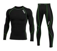 FDX Men’s Compression Base Layer Shirt with Leggings Set - Skin Fit Top for Running, Gym & Cycling (Thermolinx Green, XL)