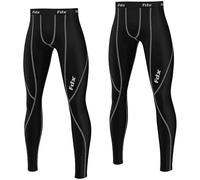 FDX Men’s Compression Tights, Highly Breathable, Lightweight Leggings, Elastic Cool Quick Dry Base Layer Bottom Trouser All Season Underpants for Running, Gym, Workout PO2 (Black/Grey), XL