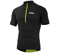 FDX Men’s Cycling Jersey - Half Zipped, Half Sleeves, Summer Cycle Breathable Tops with 4 Pockets - Bicycle Riding Shirt, MTB Racing, Mountain Bike, Running, Outdoor Sports Clothes (Black, Small)