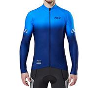 FDX Men’s Cycling Jersey, Super Roubaix Thermal Cycling Jacket, Windproof Winter Cycle Top, Full Zipper, Water Resistant and Breathable Long Sleeve High Viz Shirt,Running,Bike Clothing (Blue-S)