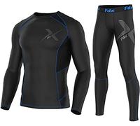 FDX Men’s Power Pro Compression Base Layer Shirt with Leggings Set - Skin Fit Sportswear for Running, Gym & Cycling (Black/Blue, M)