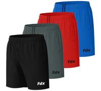 FDX Men’s Running and Gym Shorts with Side Zip Pockets Lightweight Moisture Wicking Shorts for Skip Rope Outdoor Sports Workout Exercise Pro Pack of 4,XL