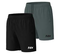 FDX Men’s Running and Gym Shorts with Side Zip Pockets Lightweight Moisture Wicking Shorts for Skip Rope Outdoor Sports Workout Exercise Blac & Grey PO2 S