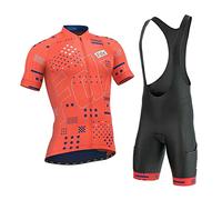 FDX Men’s Summer Cycling Suit Short Sleeve Cycling Jersey with 3D Gel Padded Bib Shorts Set Breathable, Quick Dry All Day Bicycle Clothing Set for Outdoor Riding Sport, Biking Race (Red-L)