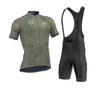 FDX Men’s Summer Cycling Suit Short Sleeve Cycling Jersey with 3D Gel Padded Bib Shorts Set Breathable, Quick Dry All Day Bicycle Clothing Set for Outdoor Riding Sport, Biking Race (Green-XL)