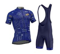 FDX Men’s Summer Cycling Suit Short Sleeve Cycling Jersey with 3D Gel Padded Bib Shorts Set Breathable, Quick Dry All Day Bicycle Clothing Set for Outdoor Riding Sport, Biking Race (Navy Blue-L)