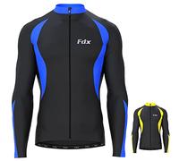 FDX Men’s Thermal Cycling Jersey, Water Resistant, Lightweight, Super Roubaix Fabric, Windproof Winter Cycle Top, Full Zipper, Long Sleeve Bicycle Riding Shirt, Running, Bike (Black/Blue, Small)