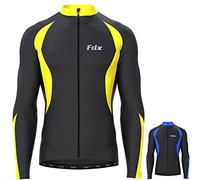 FDX Men’s Thermal Cycling Jersey, Water Resistant, Lightweight, Super Roubaix Fabric, Windproof Winter Cycle Top, Full Zipper, Long Sleeve Bicycle Riding Shirt, Running, Bike (Black/Yellow, XX-Large)
