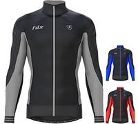 FDX Men’s Thermodream Winter Cycling Jersey Long Sleeve, Water Resistant, Windproof, Thermal, Lightweight, Warm Super Roubaix Fabric, Cycle Top, Bicycle Riding Sports MTB Clothing (Black/Grey, 3XL)