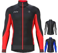 FDX Men’s Thermodream Winter Cycling Jersey Long Sleeve, Water Resistant, Windproof, Thermal, Lightweight, Warm Super Roubaix Fabric, Cycle Top, Bicycle Riding Sports MTB Clothing (Red M)