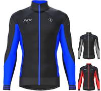 FDX Men’s Thermodream Winter Cycling Jersey Long Sleeve, Water Resistant, Windproof, Thermal, Lightweight, Warm Super Roubaix Fabric, Cycle Top, Bicycle Riding Sports MTB Clothing (Blue L)