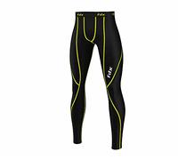 FDX Mens Boys Compression Leggings Base Layer Long Pants Running Trouser Under Tights (Black/Yellow, M Boy (Age 8-10 Years)