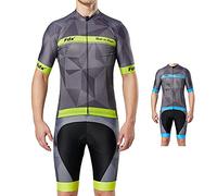 FDX Mens Classic Cycling Jersey Race fit Gel Padded Bib Shorts Cycling Combo set (Yellow, Medium)