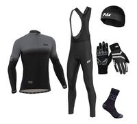 FDX Men's Classic Duo Winter Cycling Suit, Thermal, Lightweight Super Roubaix, Windproof Clothing Set, Long Sleeve Jersey with 3D Padded Bib Tight for Biking Riding, Outdoor Sports Duo (Black),3XL
