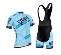 FDX Mens Pro Cycling Jersey Half Sleeve Bike Team Racing Top + 3D Gel Padded Bib shorts set (Sky Blue, XX-Large)