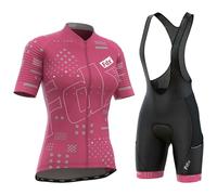 FDX Women All Day Short Sleeves Cycling Jersey/Bib Short, Breathable Quick Dry Summer Biking Suit for Ladies Road Cycling (Suit-Pink, Small)