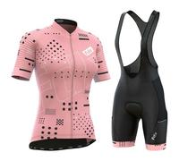 FDX Women All Day Short Sleeves Cycling Jersey/Bib Short, Breathable Quick Dry Summer Biking Suit for Ladies Road Cycling (Suit-Tea Pink, X-Large)
