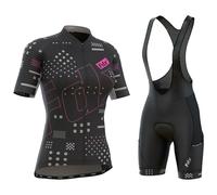 FDX Women All Day Short Sleeves Cycling Jersey/Bib Short, Breathable Quick Dry Summer Biking Suit for Ladies Road Cycling (Suit-Black, X-Large)