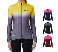 FDX Women's Cycling Jersey, Super Italian Thermal Roubaix Cycling Top, Windproof Winter Cycle Jacket, Full Zipper, Water Resistant, Breathable Long Sleeve High Viz Shirt, Bike Clothing(Yellow -L)