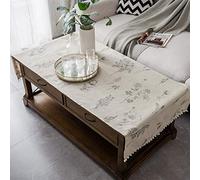 FDY MY Coffee Table Cover with Pockets and Pompom Tassel Cotton Linen Coffee Table Cloth for Living Room Anti-Wrinkle Washer Dryer Fridge Top Dust Cover (Grey, 24" x 63")