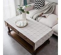 FDY MY Coffee Table Cover with Pockets and Pompom Tassel Cotton Linen Coffee Table Cloth for Living Room Anti-Wrinkle Washer Dryer Fridge Top Dust Cover (White Chessboard, 24" x 63")