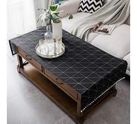 FDY MY Coffee Table Cover with Pockets and Pompom Tassel Cotton Linen Coffee Table Cloth for Living Room Anti-Wrinkle Washer Dryer Fridge Top Dust Cover (Black Chessboard, 24" x 63")