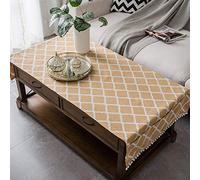 FDY MY Coffee Table Cover with Pockets and Pompom Tassel Cotton Linen Coffee Table Cloth for Living Room Anti-Wrinkle Washer Dryer Fridge Top Dust Cover (Yellow Diamond, 24" x 63")